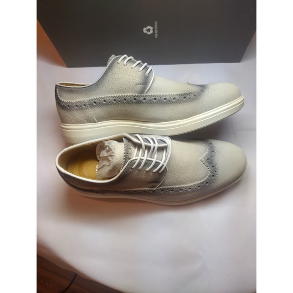 Stacy Adams Mens Grey Suede Wingtip Oxford Dress Shoes Memory Foam Insole - Picture 4 of 9